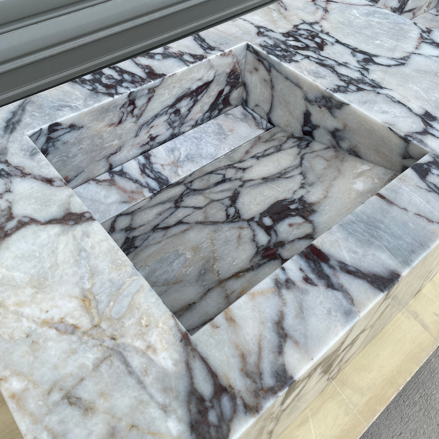 Handcrafted Calacatta Viola Marble Double Sink: Custom Bathroom Vanity (NS-150)