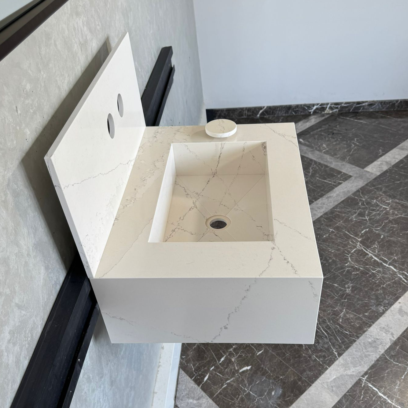 Custom Quartz Bathroom Sink – Handmade Quartz Vessel Sink, Integrated Quartz Countertop Sink, Modern Quartz Vanity Sink