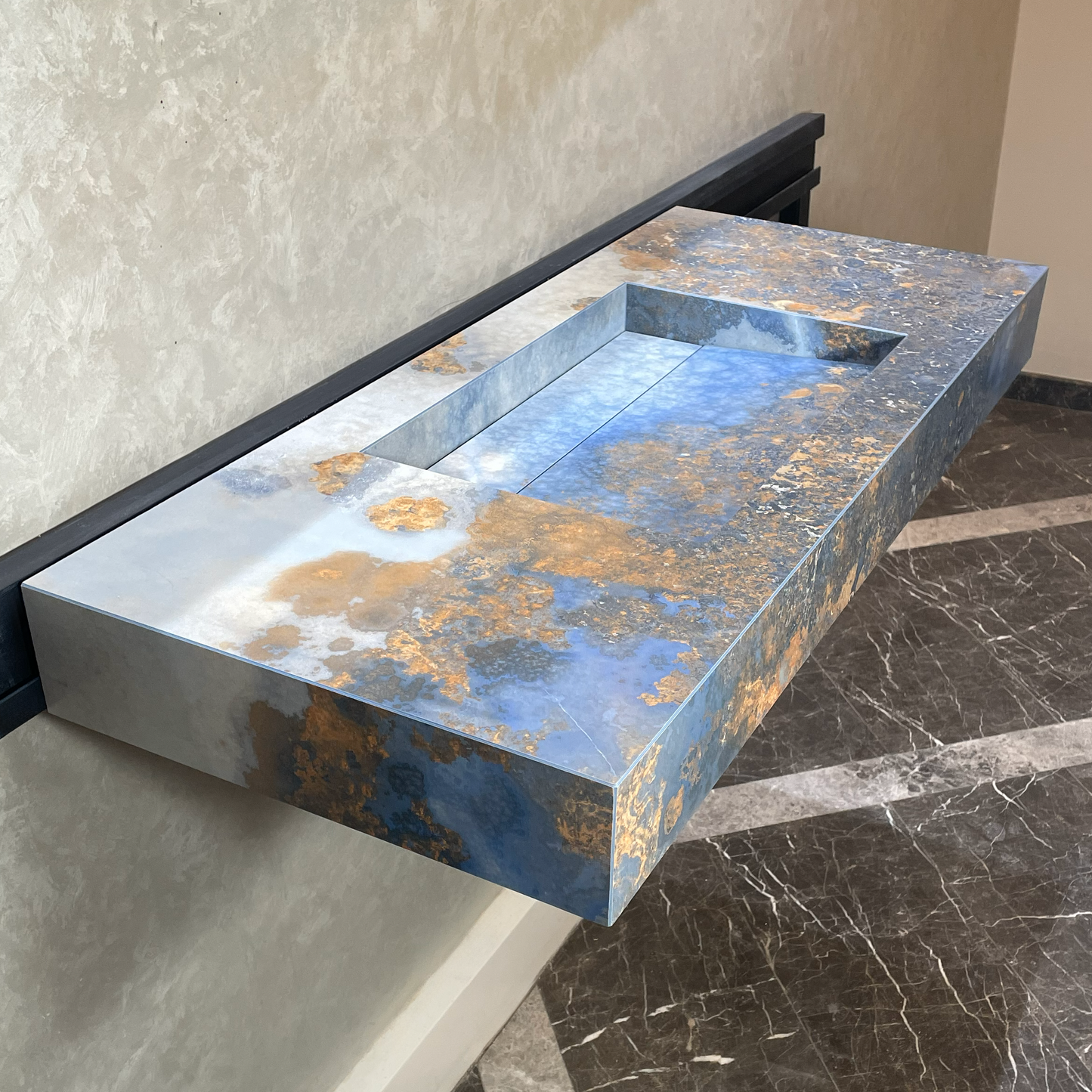 Handmade Thunderstorm Porcelain Sink: Marble Look, Custom Bathroom Vanity (ES-39)