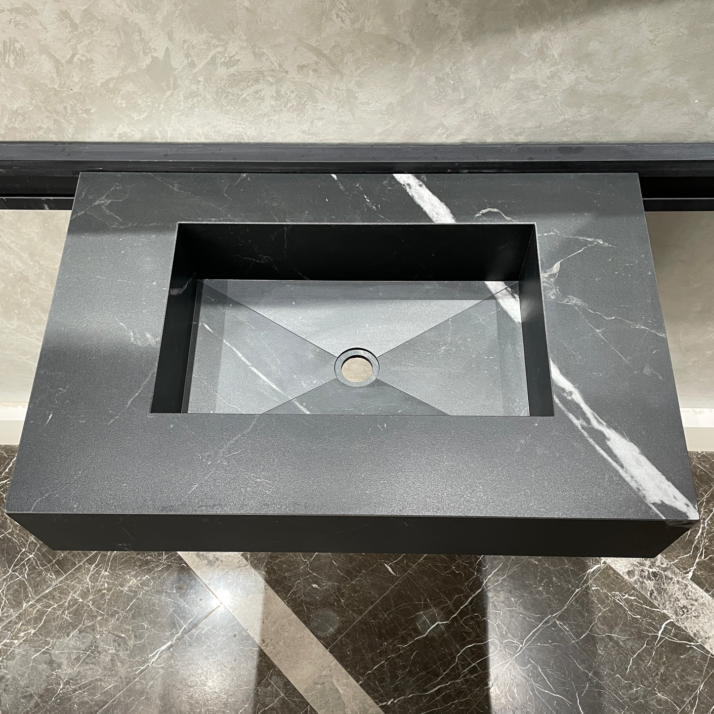 Handmade Lamar Marquina Porcelain Sink: Customizable Modern Bathroom Basin (ES-052)