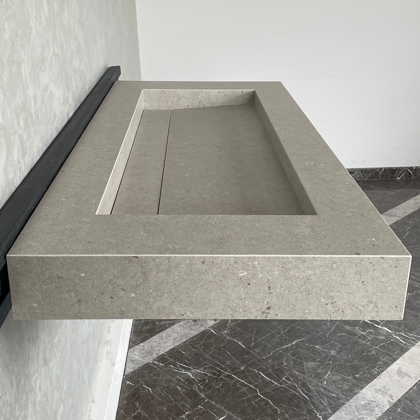 Handmade Argento Strata Naturale Porcelain Sink: Marble Look, Custom Bathroom Vanity (ES-061)