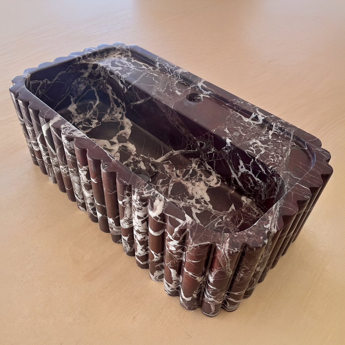 Hand Carved Custom Fluted Rosso Levanto Marble Sink (NS-030)