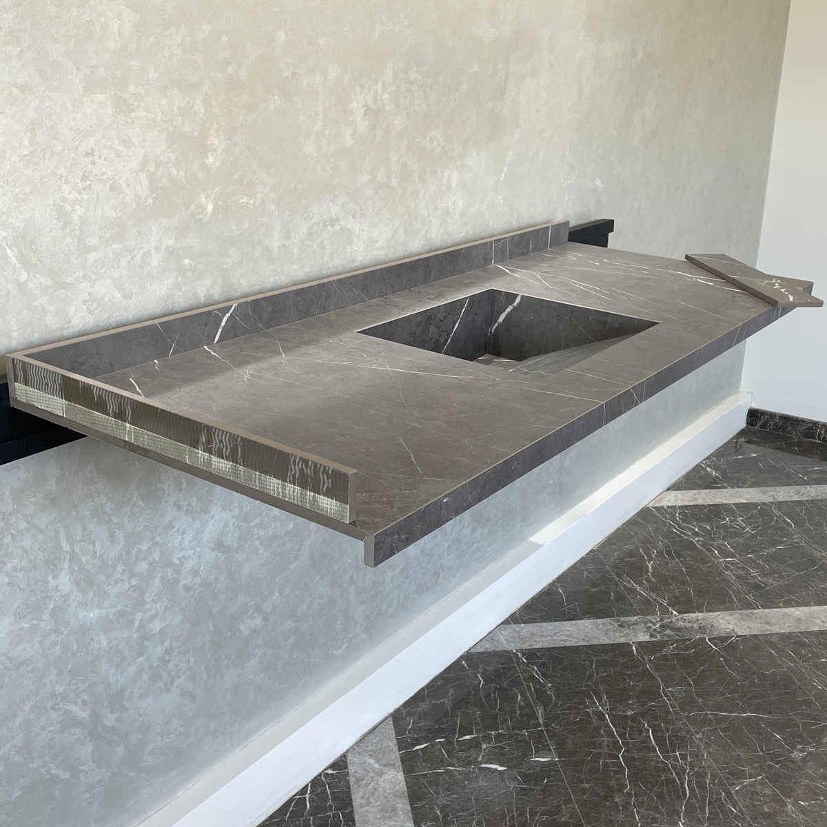 Handcrafted Custom Infinity Pietra Grey Porcelain Bathroom Sink: Custom Vanity Top or Wall Mount (ES-053)