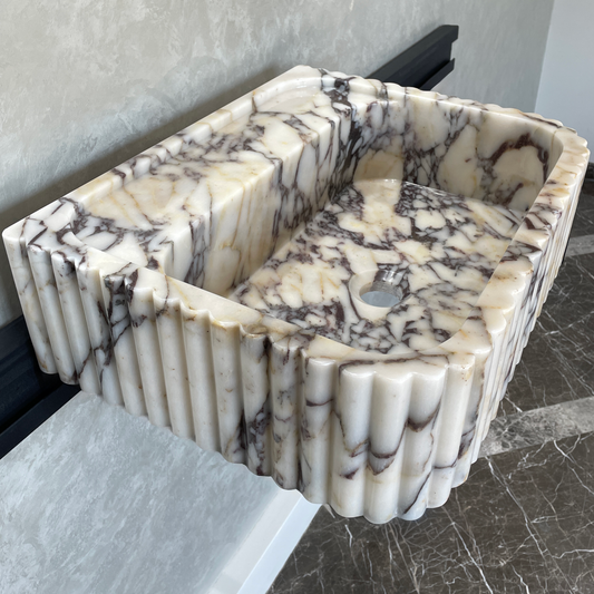 Hand Carved Custom Fluted Calacatta Viola Marble Sink (NS-031)