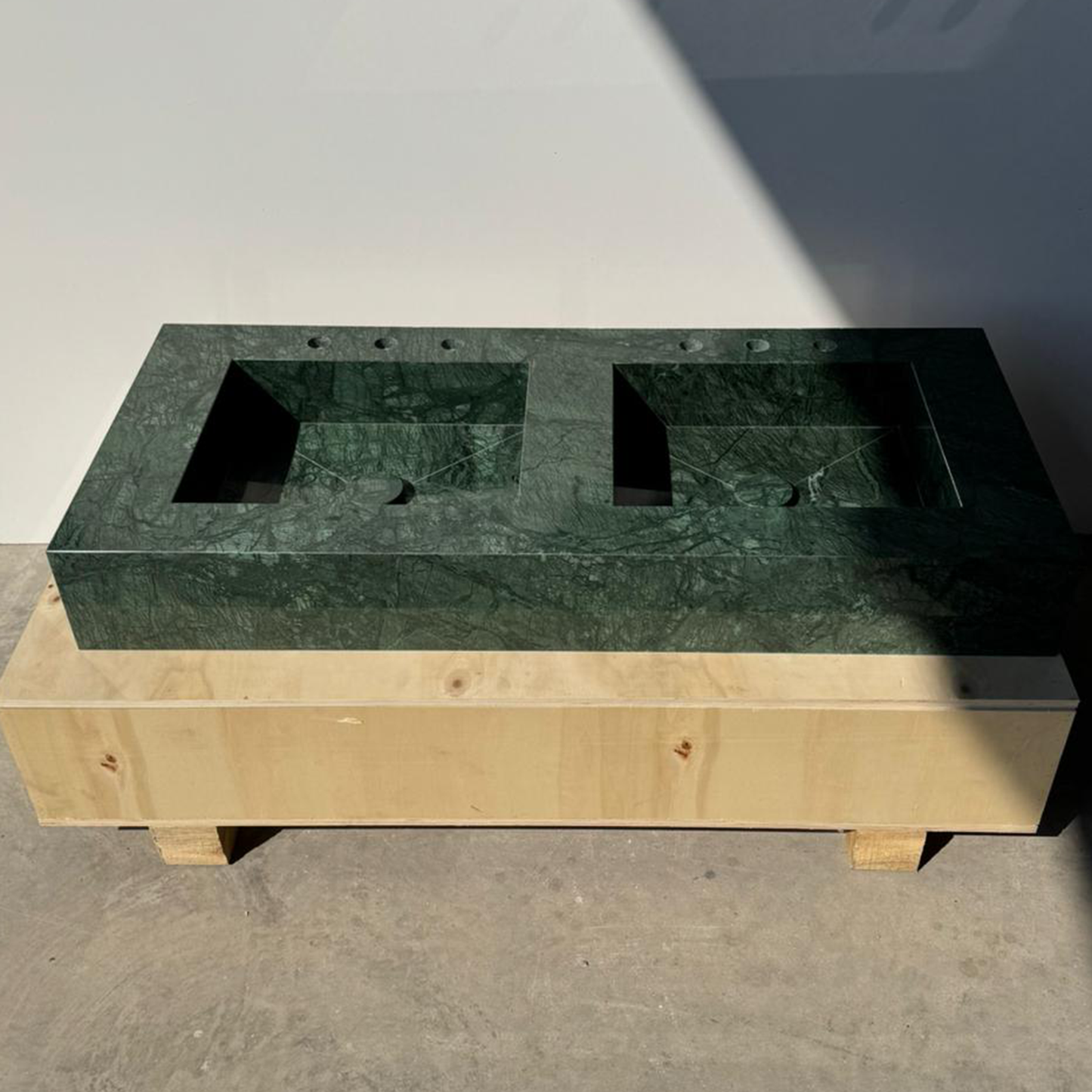 HANDCRAFTED VERDE GUATEMALA MARBLE CUSTOM DOUBLE SINK (NS-105)