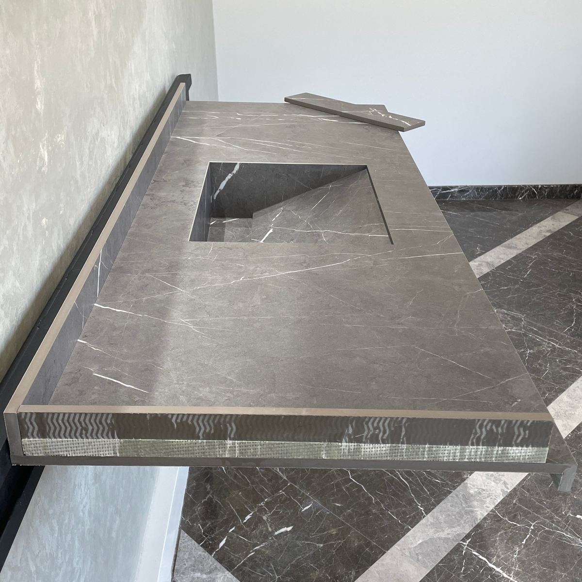 Handcrafted Custom Infinity Pietra Grey Porcelain Bathroom Sink: Custom Vanity Top or Wall Mount (ES-053)