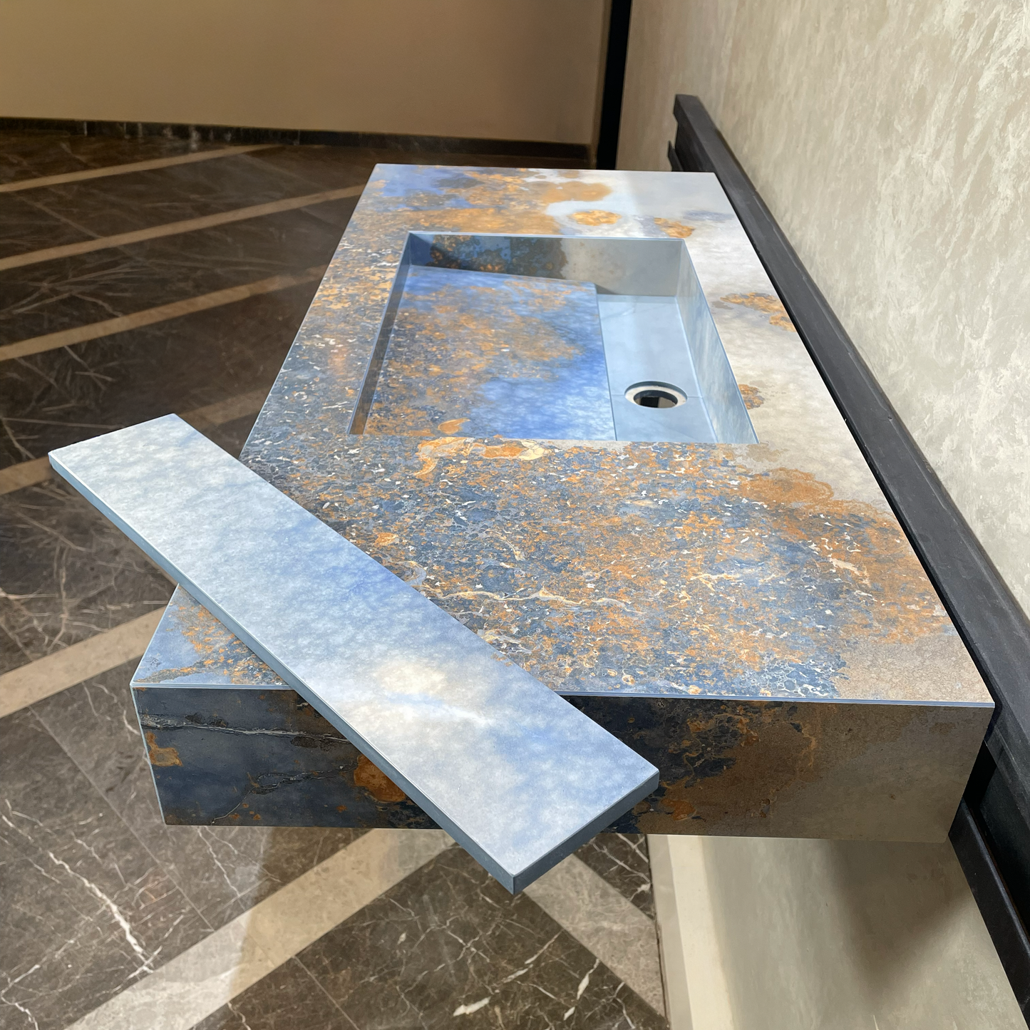 Handmade Thunderstorm Porcelain Sink: Marble Look, Custom Bathroom Vanity (ES-39)