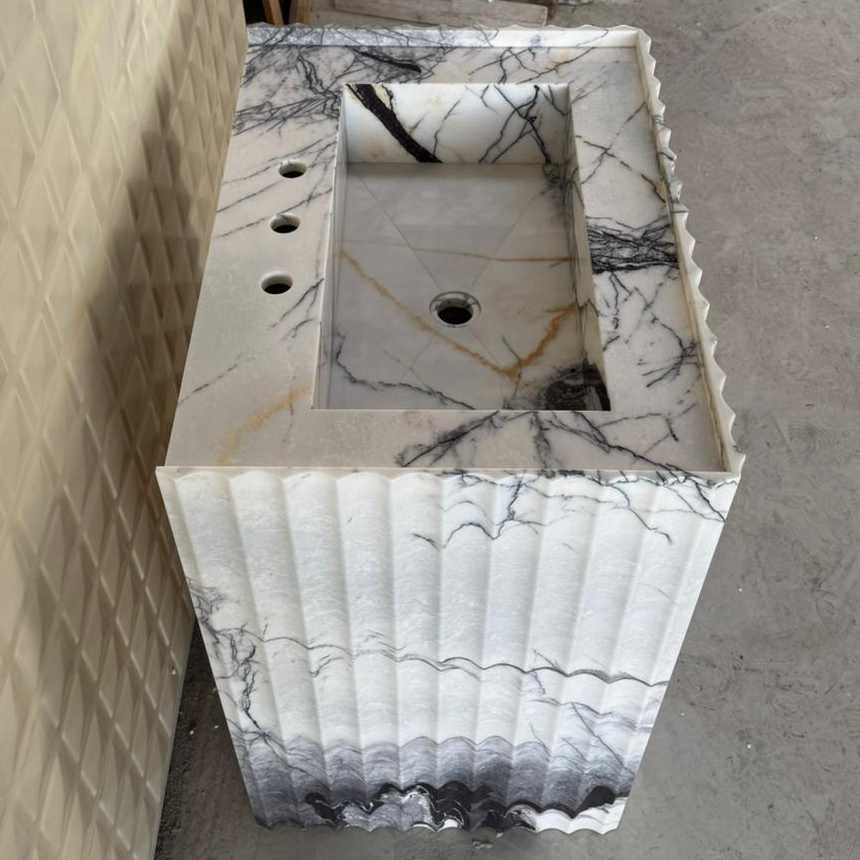 READY TO SHIP! Handcrafted Lilac Marble Pedestal Sink, Free-Standing Bathroom Vanity (NS-220)
