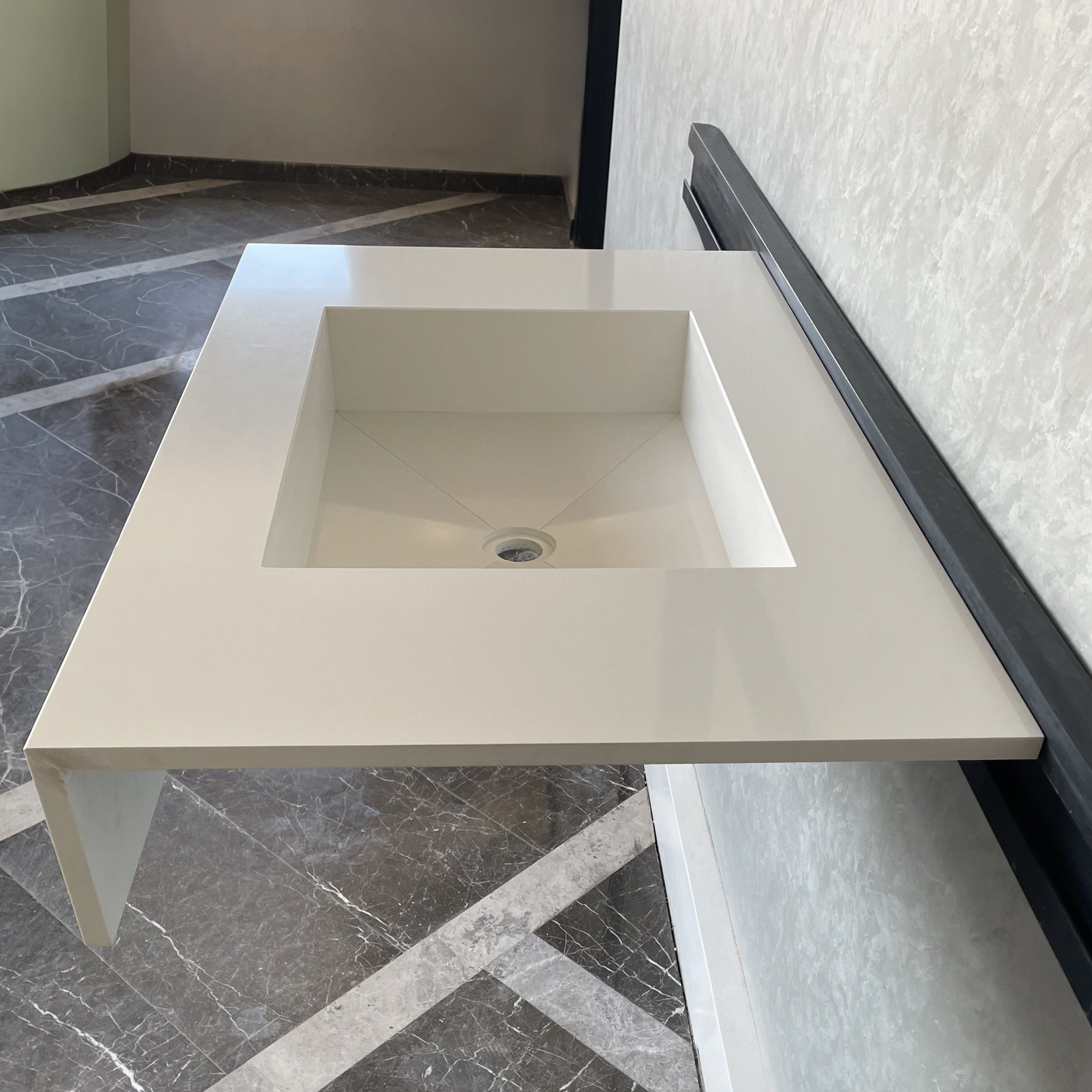 Handcrafted White Quartz Bathroom Vanity Sink With A Removable Ramp Cover Plate: Wall Mount or Vanity Top (QU-049)