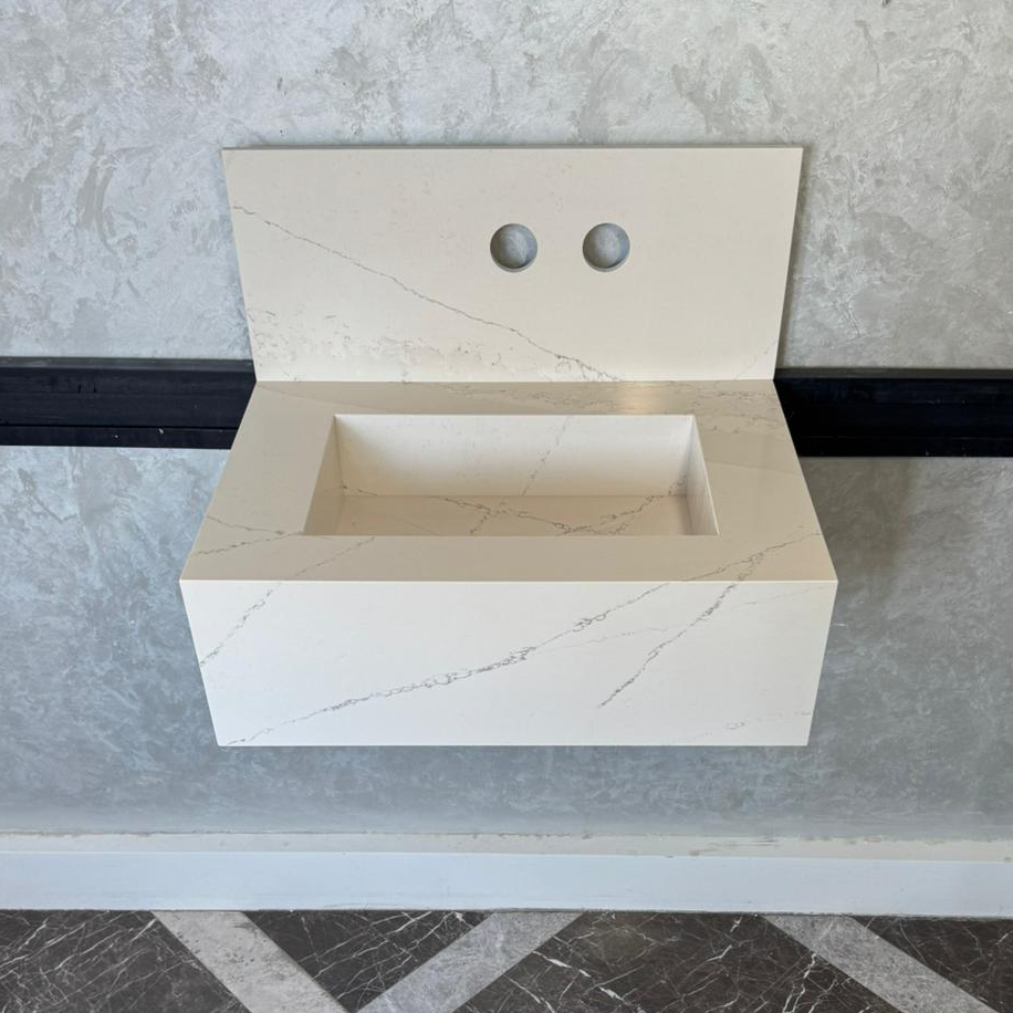 Custom Quartz Bathroom Sink – Handmade Quartz Vessel Sink, Integrated Quartz Countertop Sink, Modern Quartz Vanity Sink