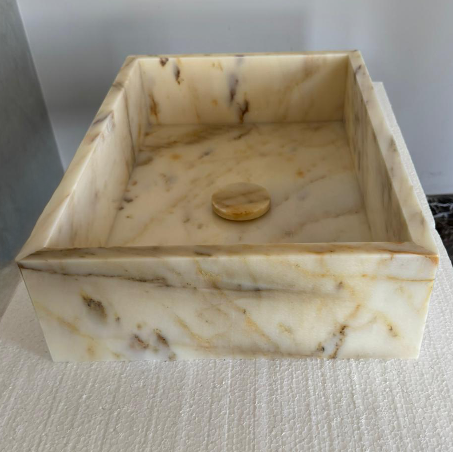Custom Calacatta Gold Marble Sink – Handmade Natural Stone Bathroom Basin, Luxury Goldish Marble Vanity Top, Countertop and Sink