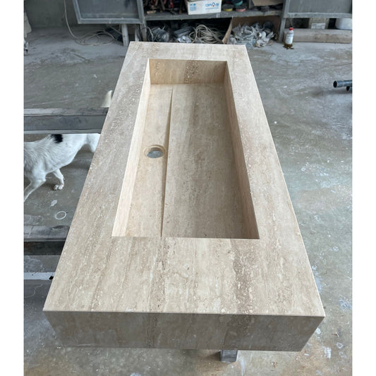 HANDCRAFTED CUSTOM TRAVERTINE TROUGH SINK (TR-061)