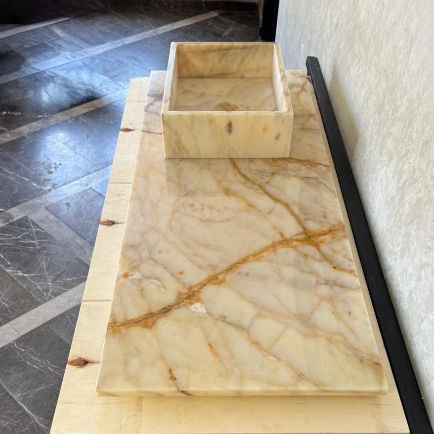 Custom Calacatta Gold Marble Sink – Handmade Natural Stone Bathroom Basin, Luxury Goldish Marble Vanity Top, Countertop and Sink