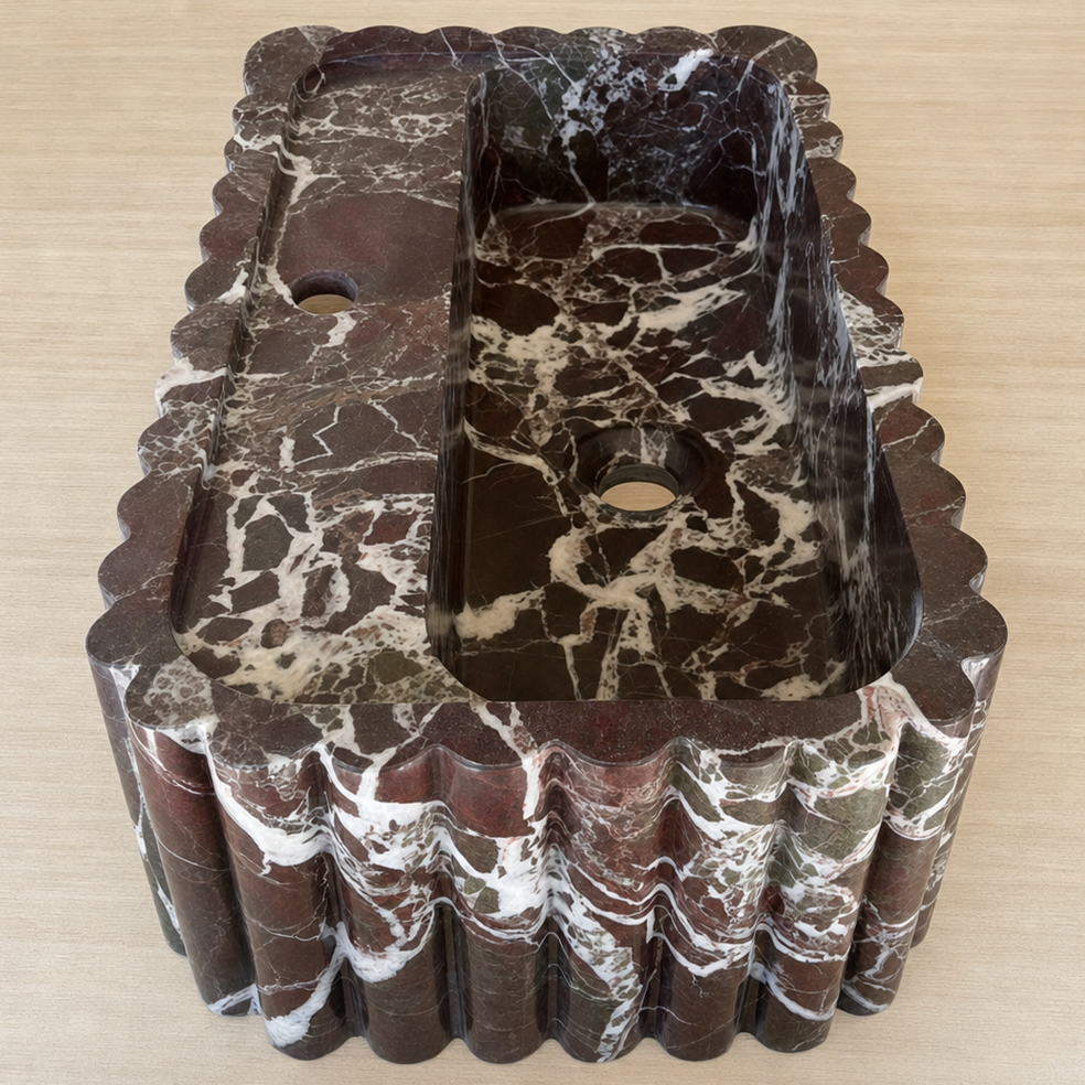 Hand Carved Custom Fluted Rosso Levanto Marble Sink (NS-030)