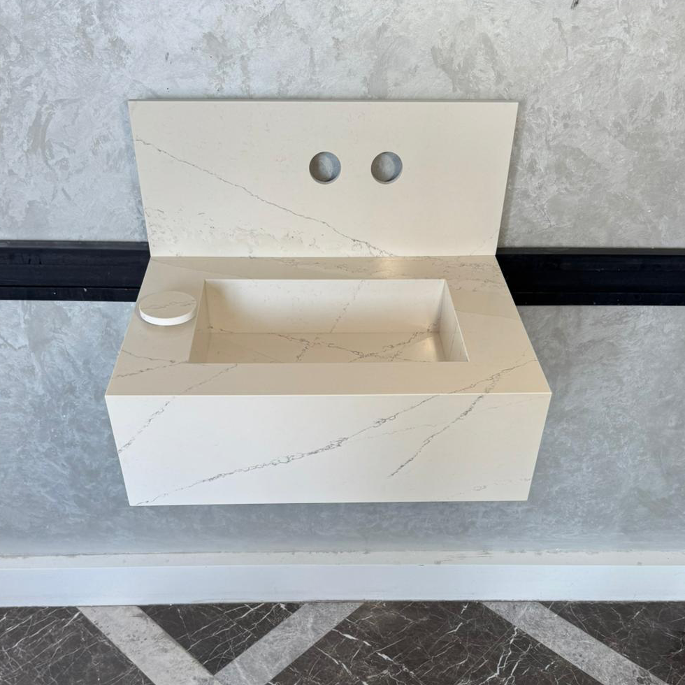 Custom Quartz Bathroom Sink – Handmade Quartz Vessel Sink, Integrated Quartz Countertop Sink, Modern Quartz Vanity Sink