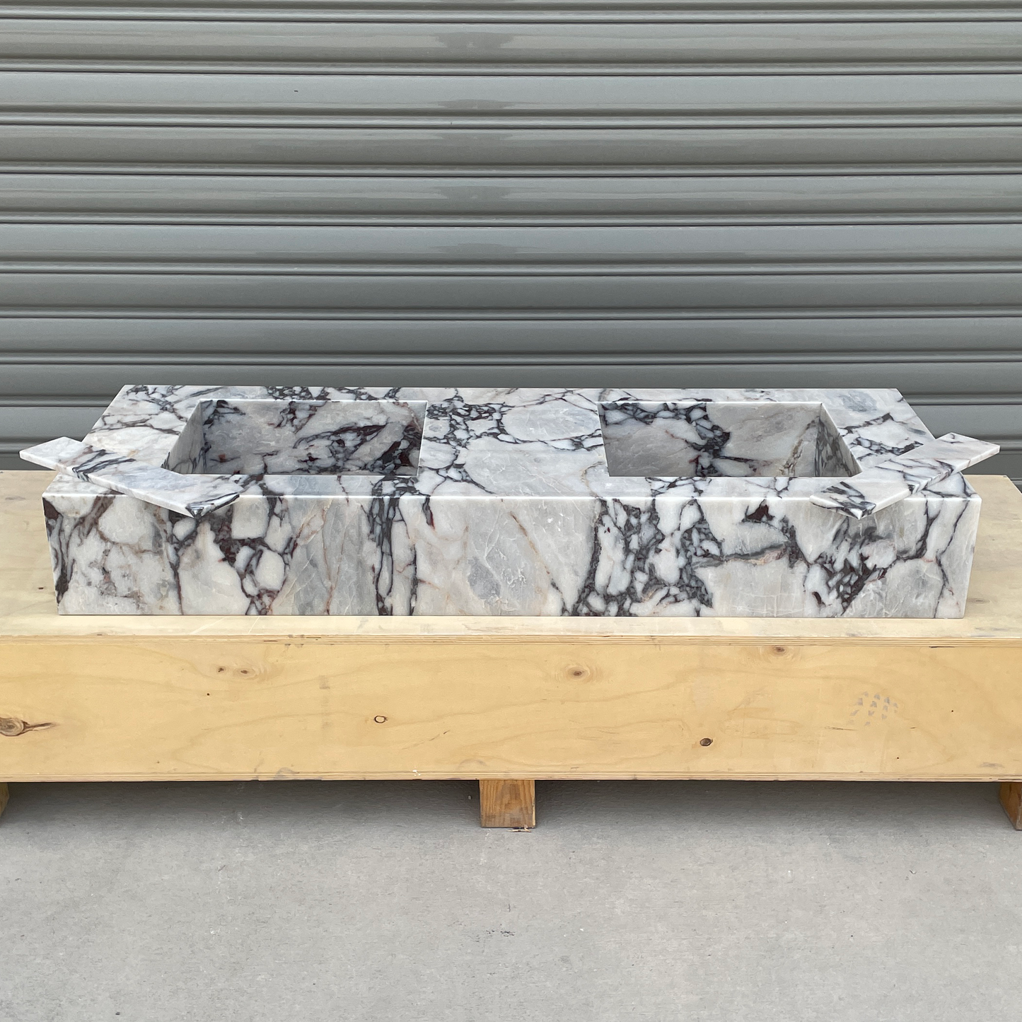 Handcrafted Calacatta Viola Marble Double Sink: Custom Bathroom Vanity (NS-150)