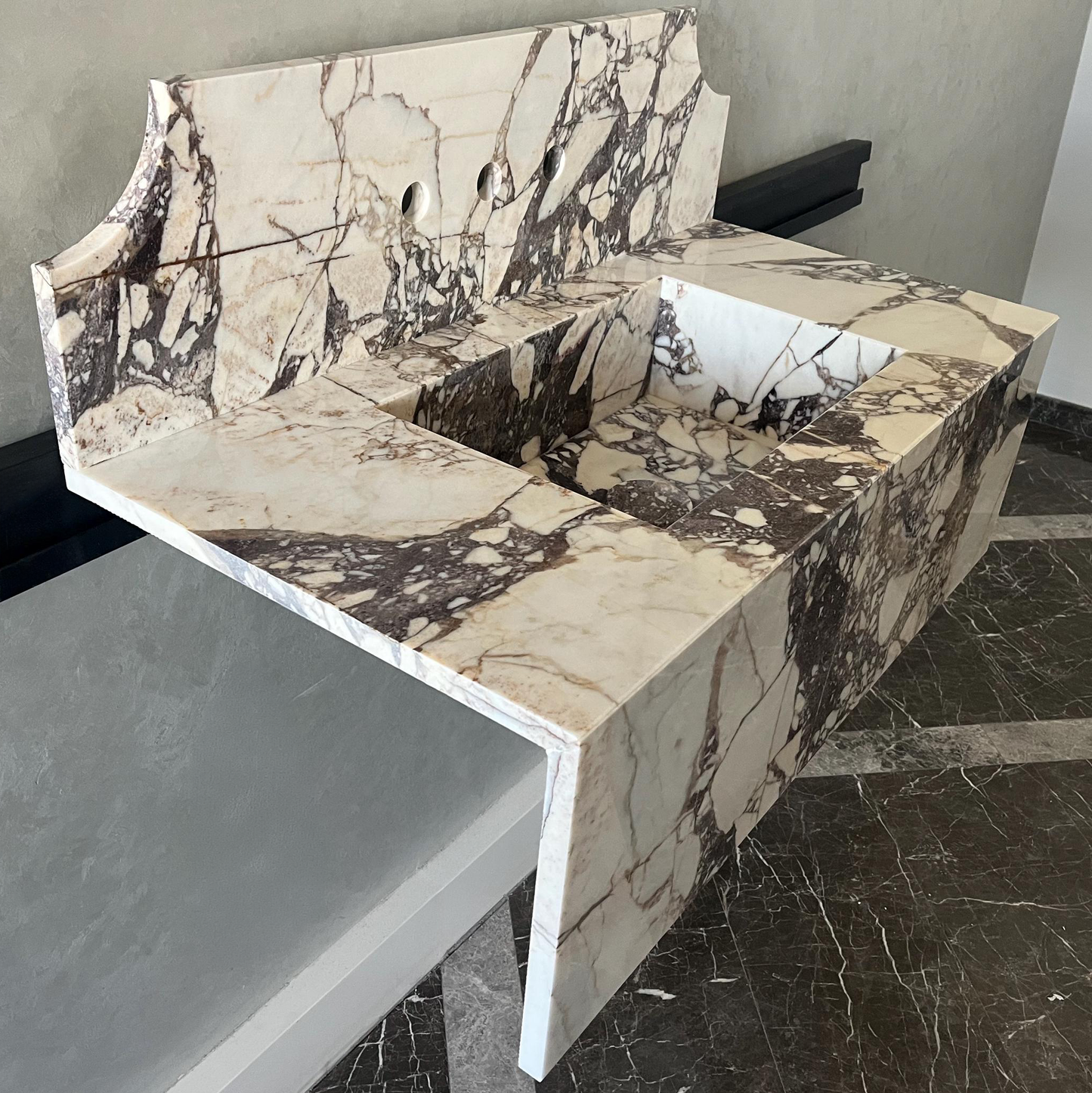 Handmade Calacatta Viola Marble Sink: Custom Natural Stone Bathroom Vanity (NS-055)