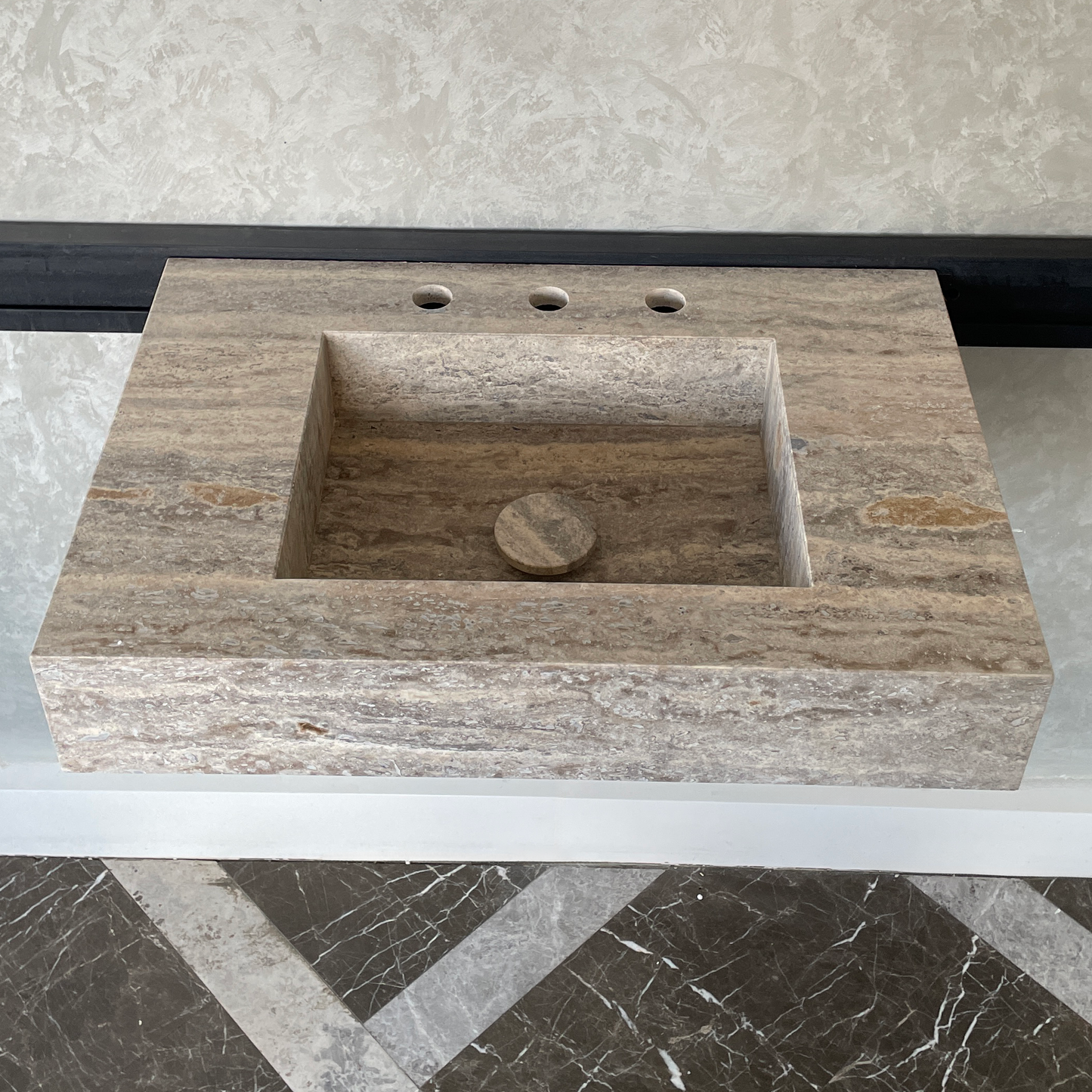 Handmade Vein Cut Silver Travertine Sink: Custom Bathroom Vanity (TR-042)