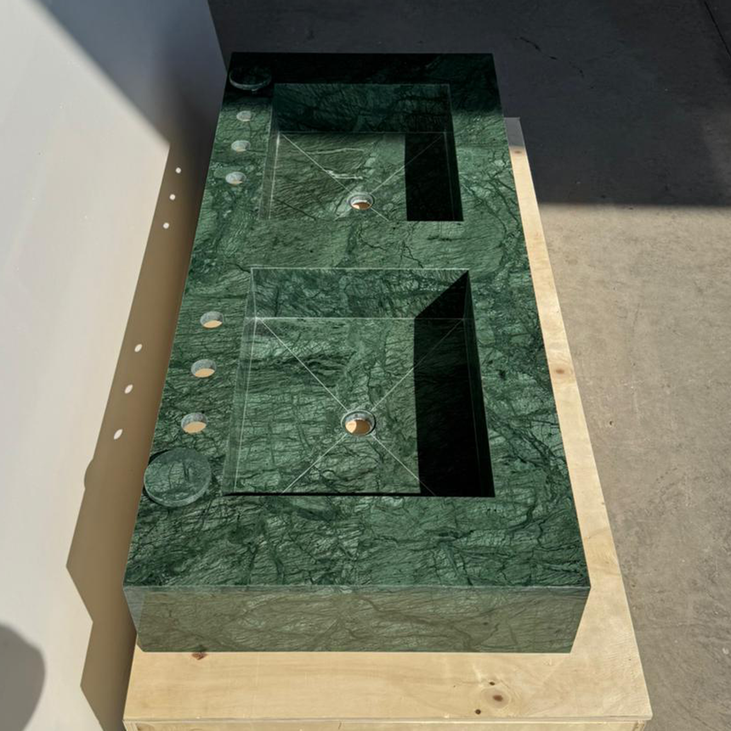 HANDCRAFTED VERDE GUATEMALA MARBLE CUSTOM DOUBLE SINK (NS-105)