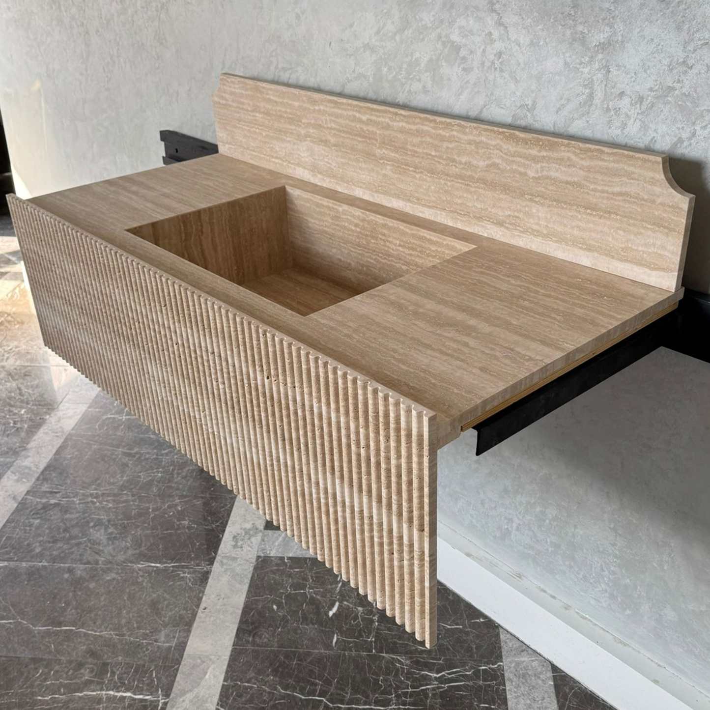 Marble Sink, Custom Travertine Sink, Handmade Beige Travertine Sink, Vein Cut Marble Vanity Top Sink, Marble Bathroom Sink, Vessel Sink (TR-124)