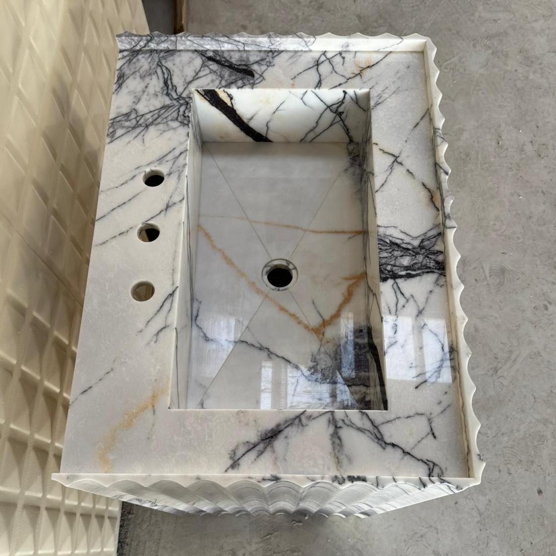 READY TO SHIP! Handcrafted Lilac Marble Pedestal Sink, Free-Standing Bathroom Vanity (NS-220)