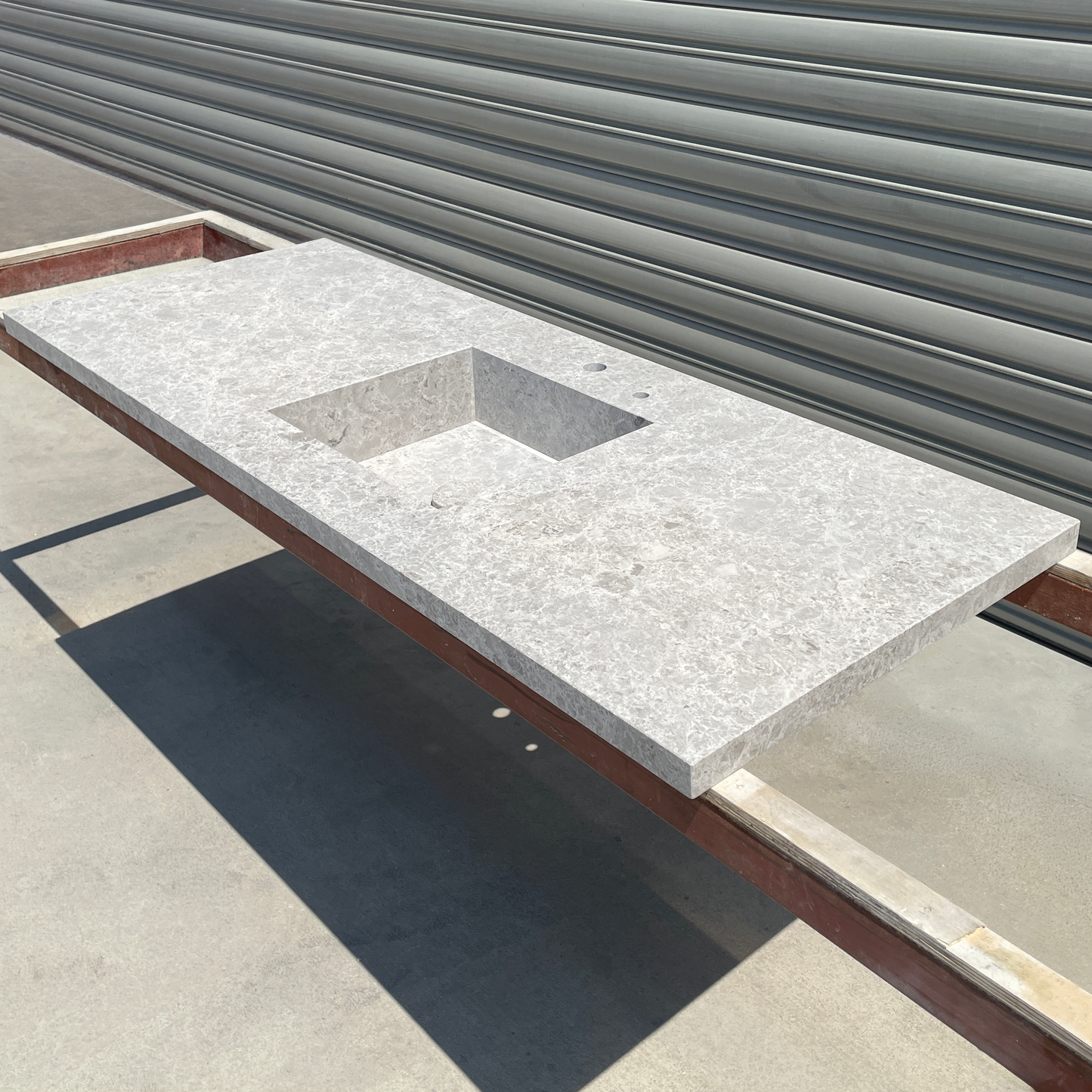 Handcrafted Tundra Grey Marble Sink: Custom Bathroom Vanity (NS-099)