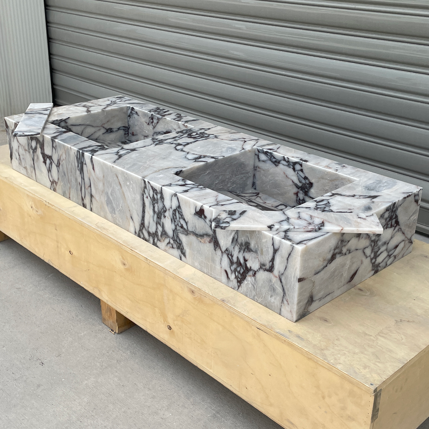 Handcrafted Calacatta Viola Marble Double Sink: Custom Bathroom Vanity (NS-150)