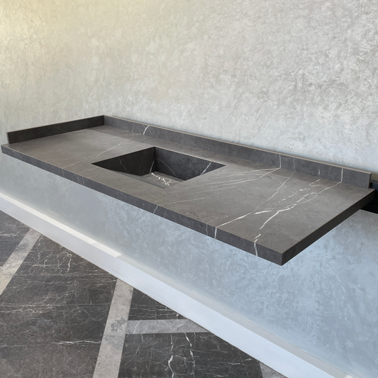Handcrafted Custom Infinity Pietra Grey Porcelain Bathroom Sink: Custom Vanity Top or Wall Mount (ES-053)