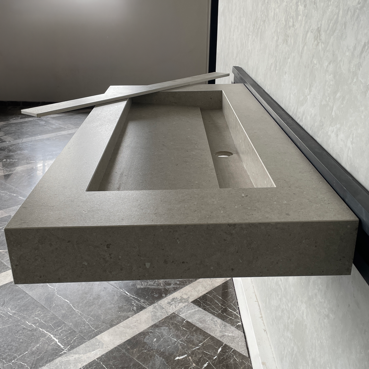 Handmade Argento Strata Naturale Porcelain Sink: Marble Look, Custom Bathroom Vanity (ES-061)