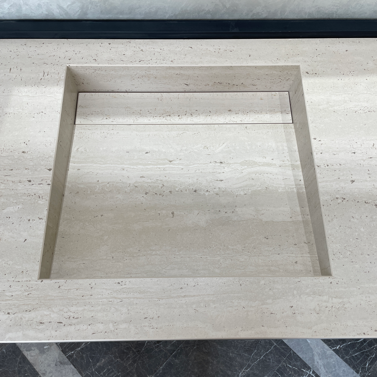 Handcrafted Travertine Look Porcelain Double Sink: Custom Vanity Top (ES-100)