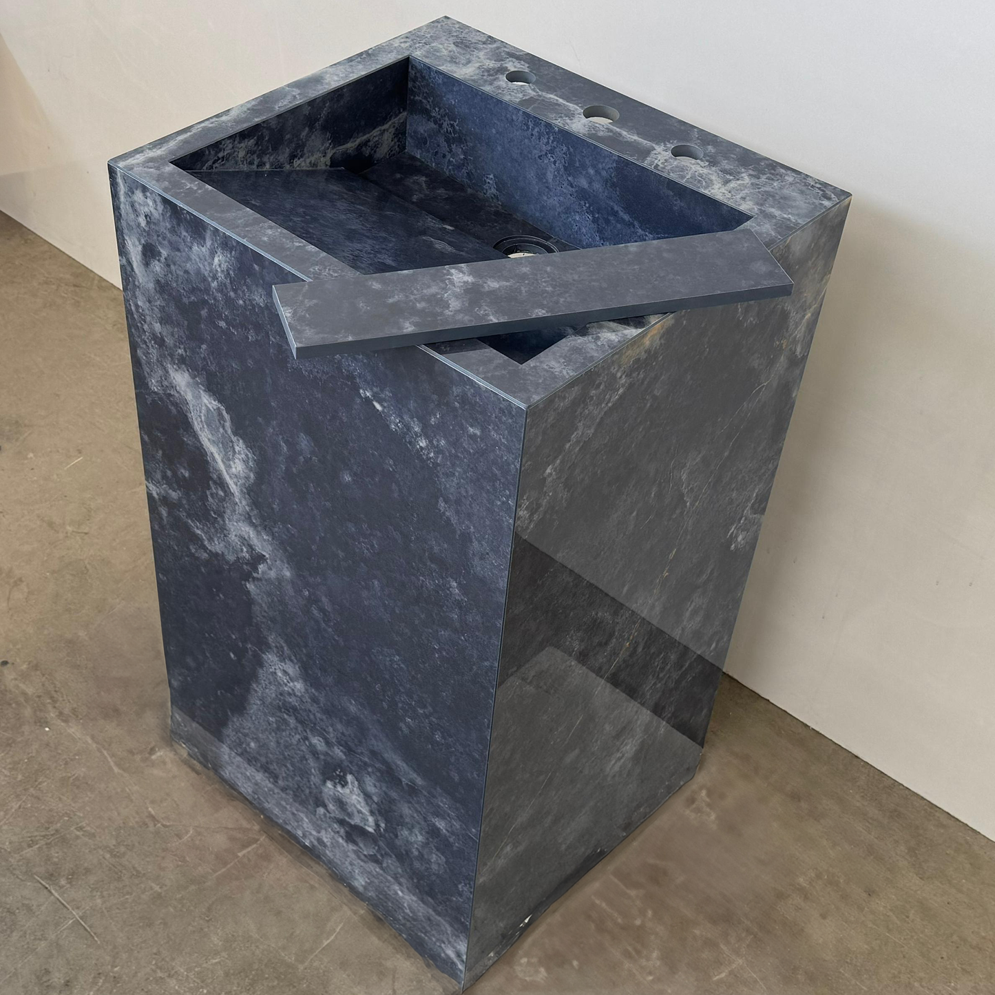 Custom Handcrafted Pedestal Porcelain Sink, Freestanding Blue Porcelain Integrated Sink, Bathroom Sink, Powder Room Sink, Marble Look Sink