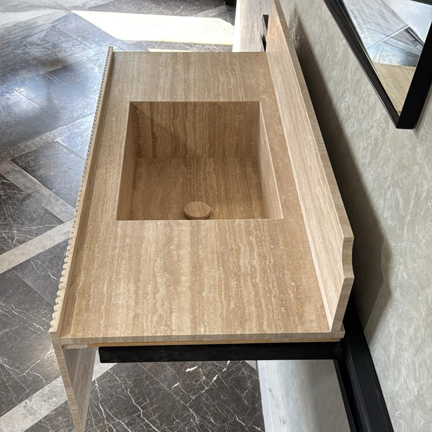 Marble Sink, Custom Travertine Sink, Handmade Beige Travertine Sink, Vein Cut Marble Vanity Top Sink, Marble Bathroom Sink, Vessel Sink (TR-124)