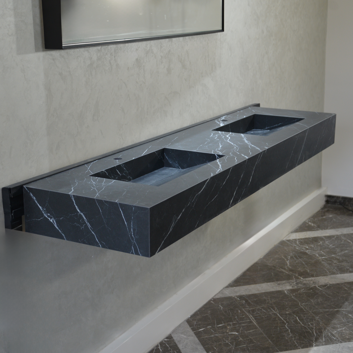 HANDCRAFTED NERO MARQUINIA HIGH ENGINEERED DOUBLE SINK (ES-073)