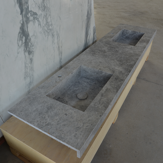 HANDCRAFTED CUSTOM TUNDRA GREY MARBLE DOUBLE SINK (NS-137)