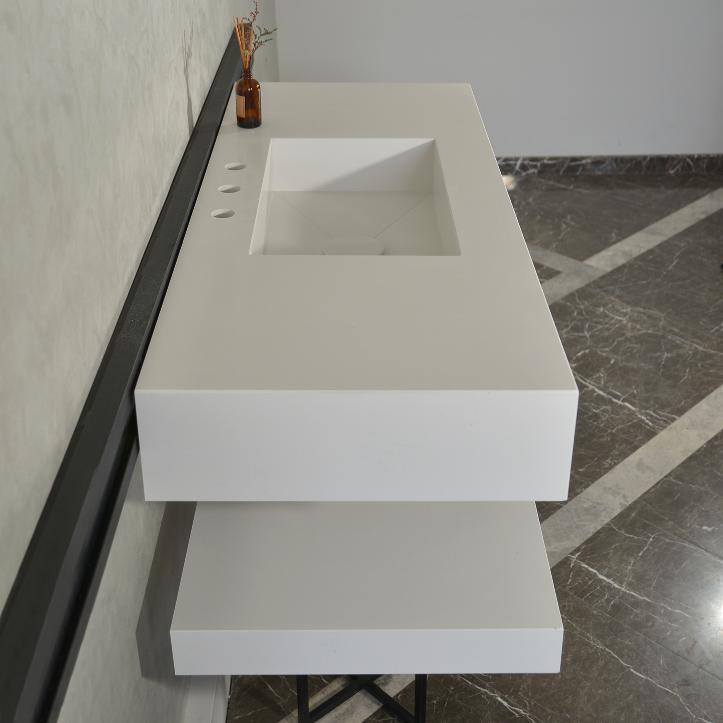 Custom Quartz Sink With Shelf, Bathroom Sink With Matching Shelf, Bathroom Vanity With Shelf, Bathroom Vanity With Single Sink, Vessel