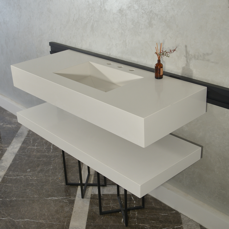 Custom Quartz Sink With Shelf, Bathroom Sink With Matching Shelf, Bathroom Vanity With Shelf, Bathroom Vanity With Single Sink, Vessel