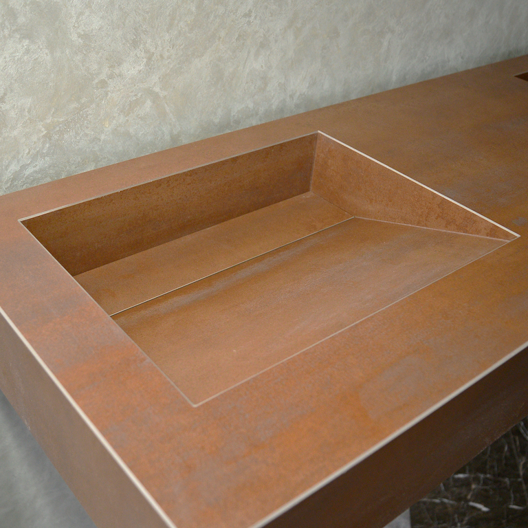 CUSTOM INFINITY – METAL CORTEN ENGINEERED PORCELAIN DOUBLE SINK (ES-083)