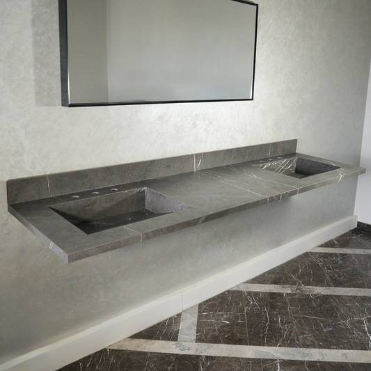 HANDCRAFTED PIETRA GREY HIGH ENGINEERED PORCELAIN DOUBLE SINK