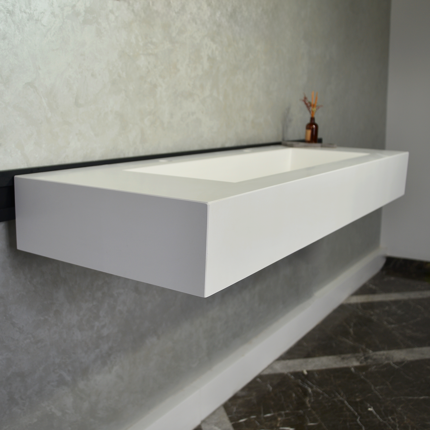 CUSTOM WHITE QUARTZ TROUGH SINK (QU-077)