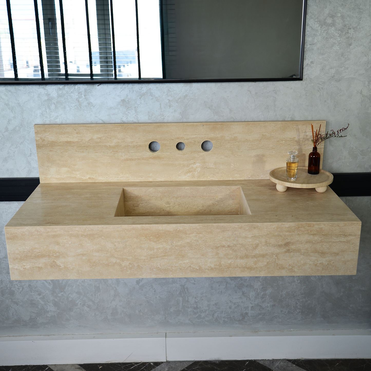 HANDCRAFTED CUSTOM TRAVERTINE SINK (TR-095)