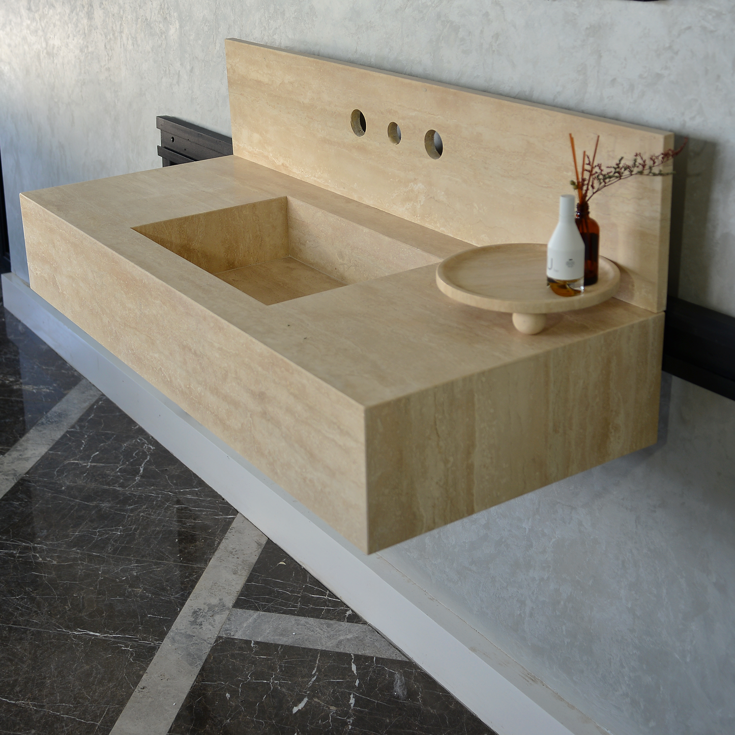 HANDCRAFTED CUSTOM TRAVERTINE SINK (TR-095)