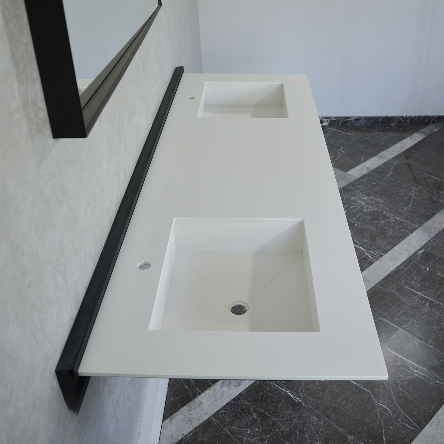 HANDCRAFTED CUSTOM WHITE QUARTZ DOUBLE SINK (QU-101)