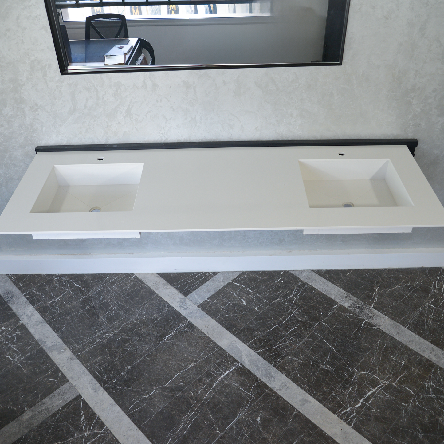 HANDCRAFTED CUSTOM WHITE QUARTZ DOUBLE SINK (QU-101)