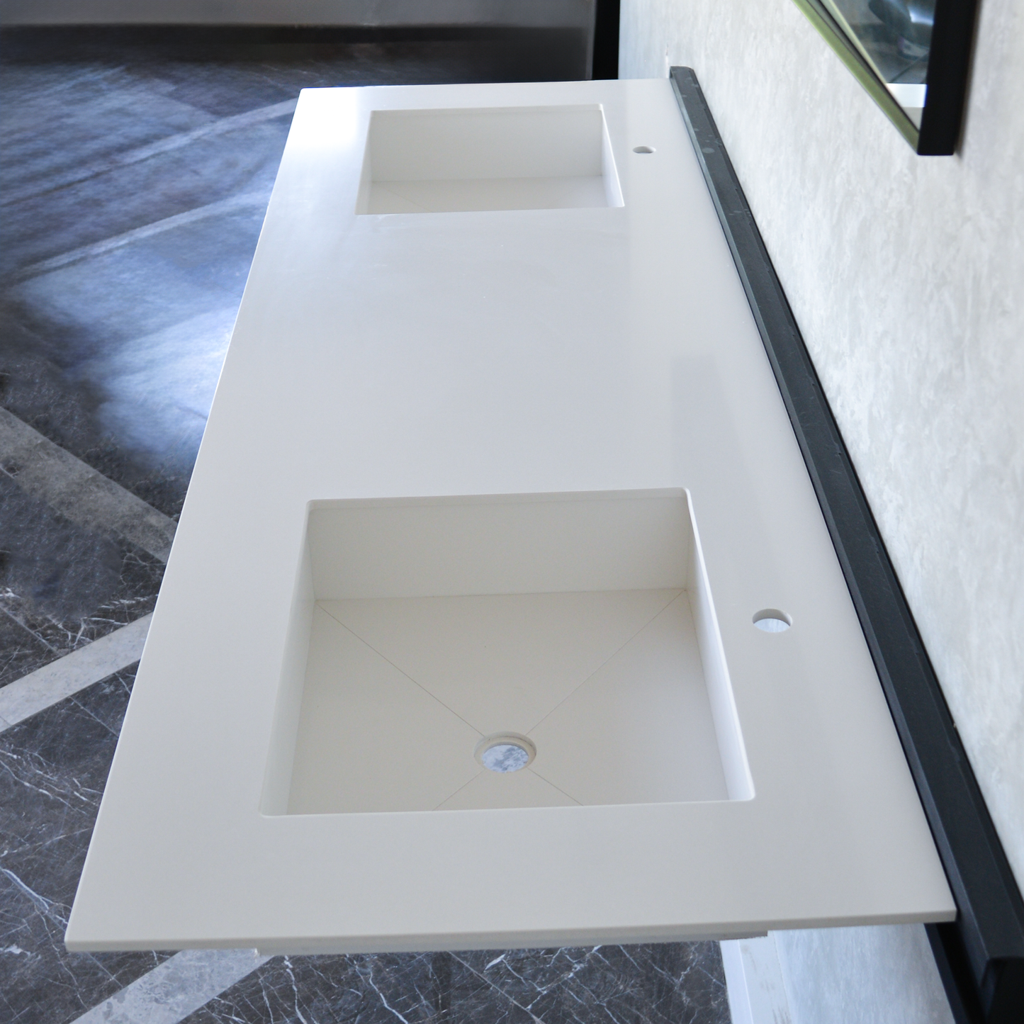 HANDCRAFTED CUSTOM WHITE QUARTZ DOUBLE SINK (QU-101)