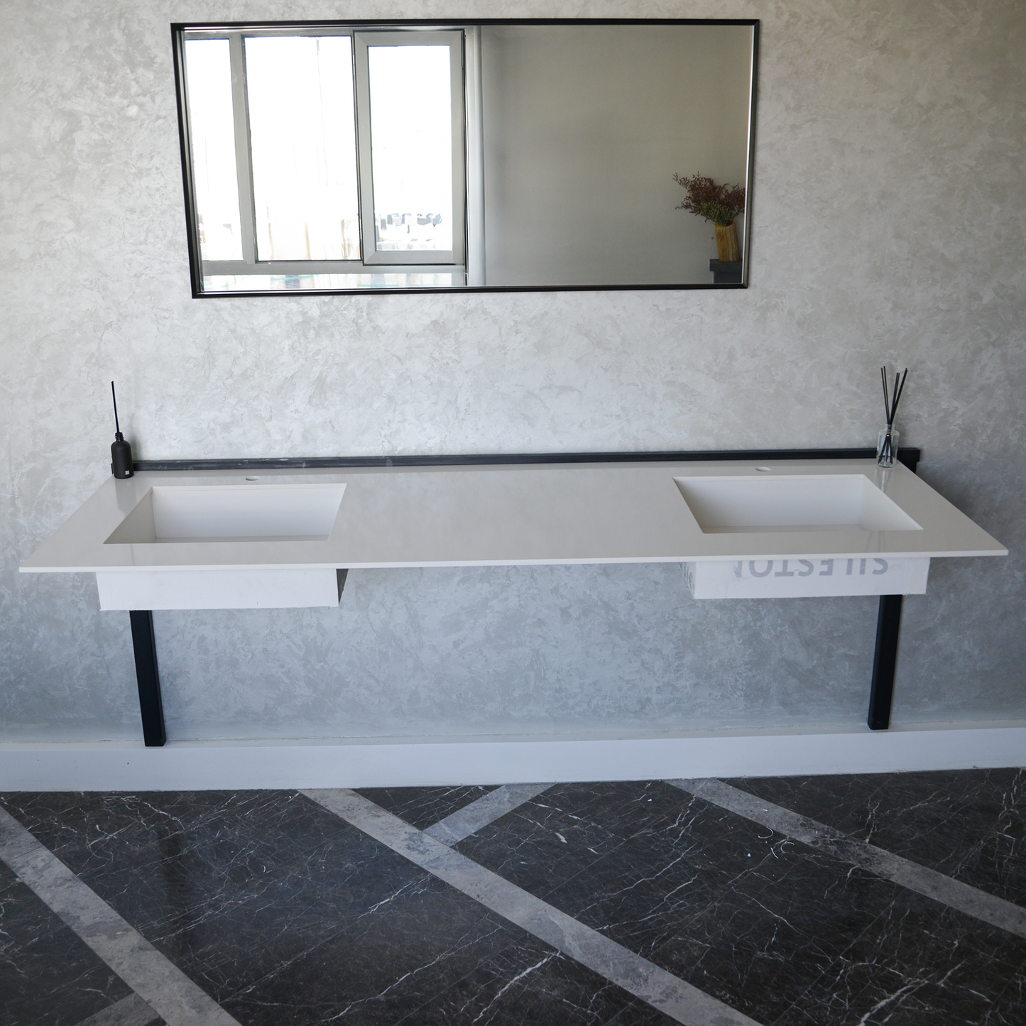 HANDCRAFTED CUSTOM WHITE QUARTZ DOUBLE SINK (QU-101)