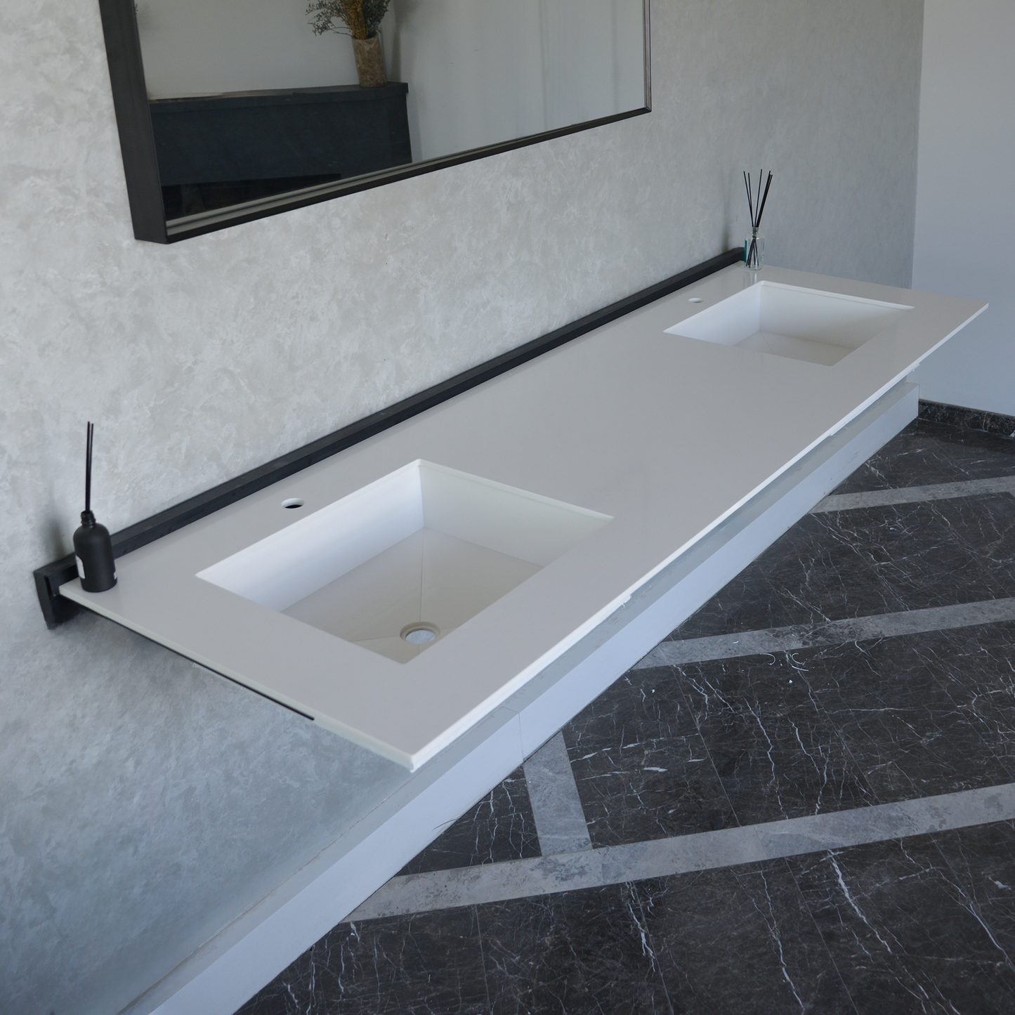 HANDCRAFTED CUSTOM WHITE QUARTZ DOUBLE SINK (QU-101)