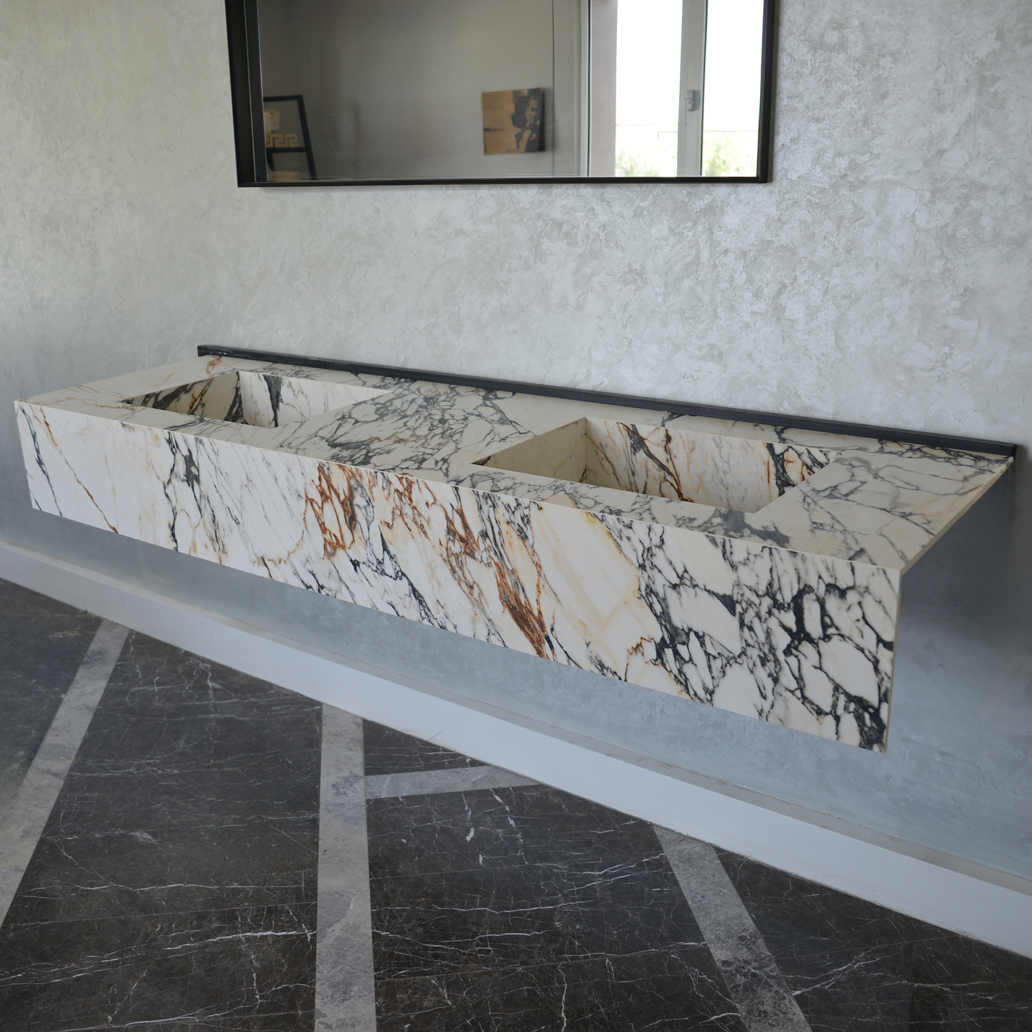 HANDCRAFTED CALACATTA VIOLA LOOK MATERIA CORCHIA GOLD ENGINEERED PORCELAIN DOUBLE SINK (ES-120)