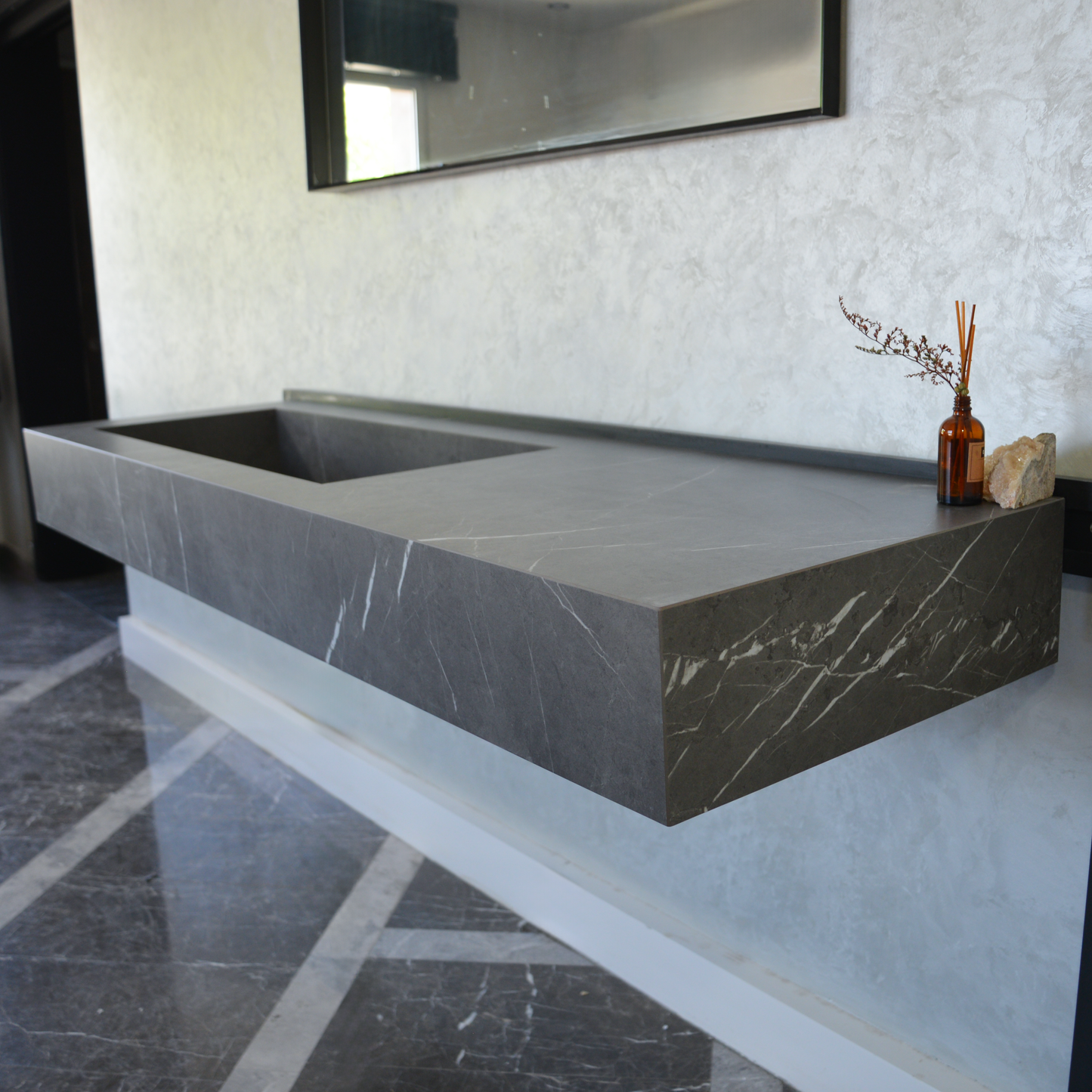 HANDCRAFTED INFINITY PIETRA GREY HIGH ENGINEERED STONE SINK (ES-084)