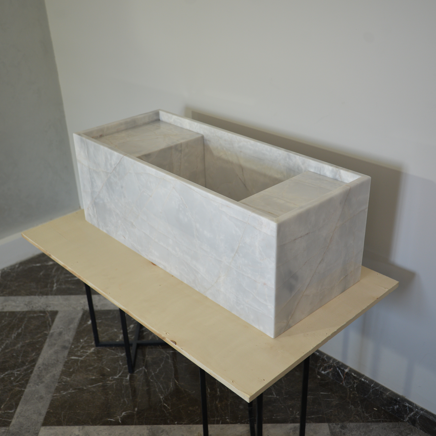 HANDCRAFTED CUSTOM JASMINE WHITE MARBLE SINK (NS-063)