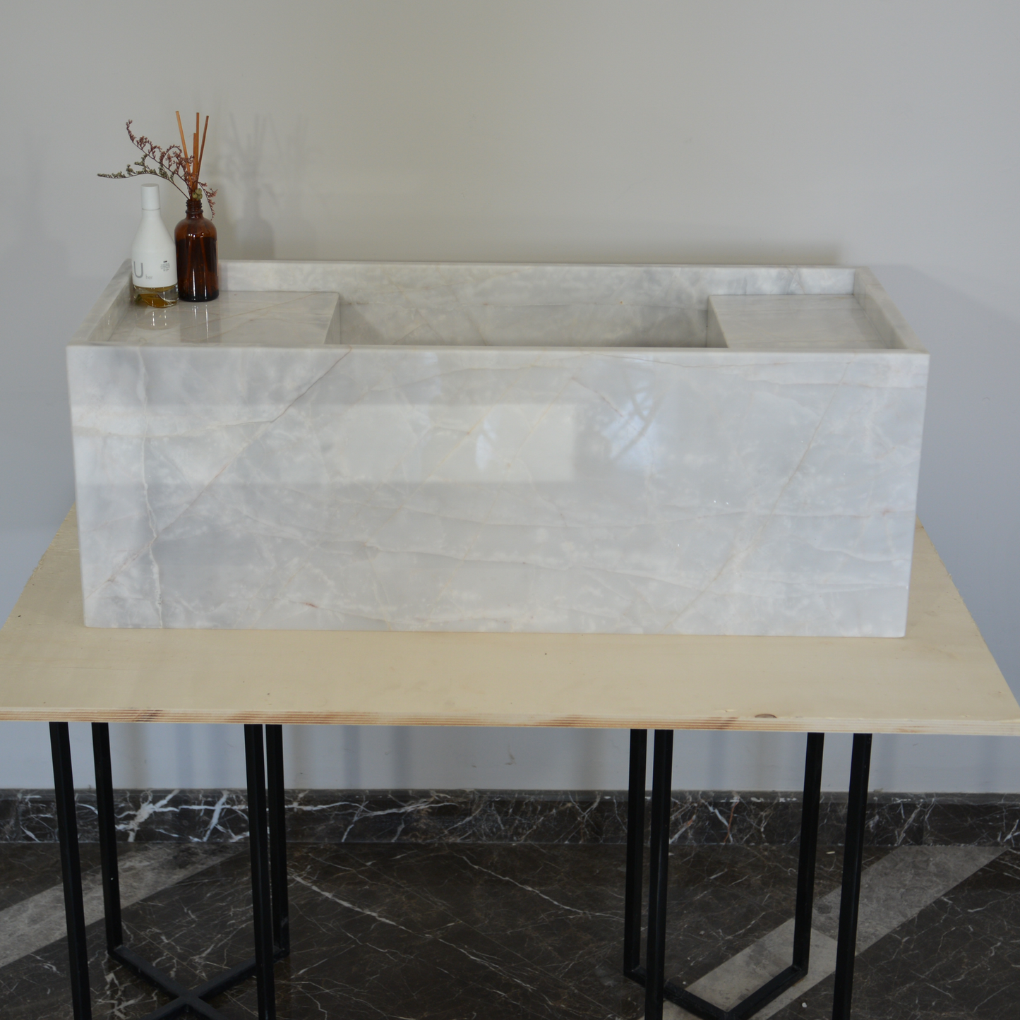 HANDCRAFTED CUSTOM JASMINE WHITE MARBLE SINK (NS-063)